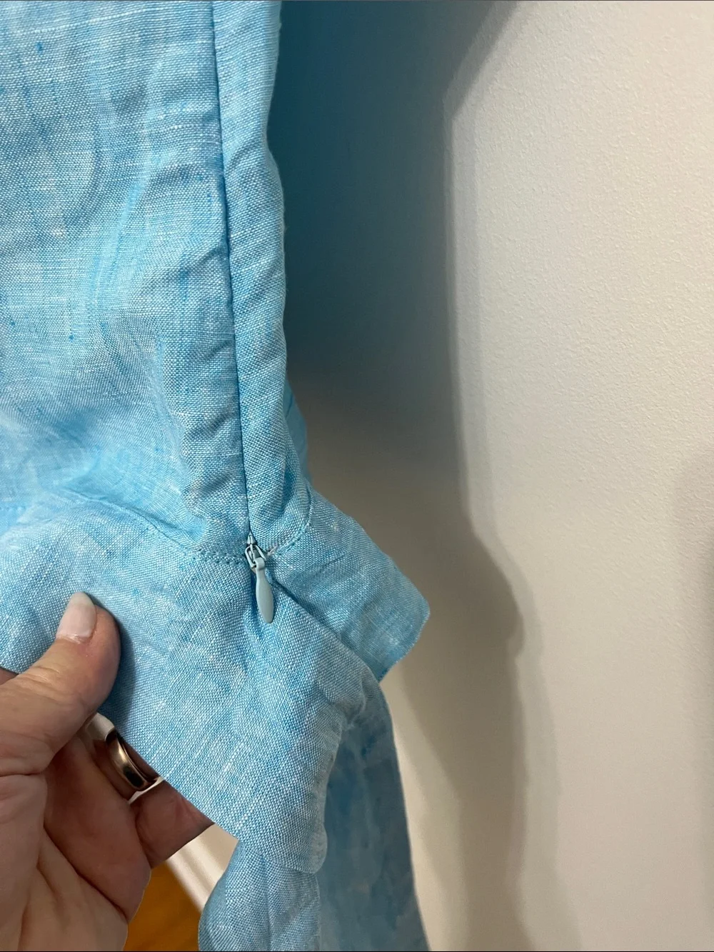 Sky Blue Linen Flutter-Sleeve Blouse - Picture 3 of 7